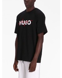 T-shirt à col rond imprimé noir Hugo