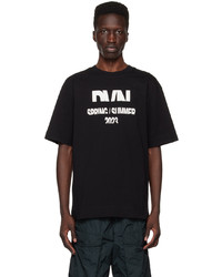 T-shirt à col rond imprimé noir Dries Van Noten