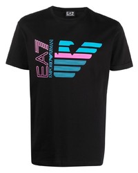 T-shirt à col rond imprimé noir Ea7 Emporio Armani