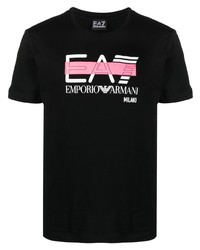 T-shirt à col rond imprimé noir Ea7 Emporio Armani