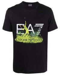 T-shirt à col rond imprimé noir Ea7 Emporio Armani