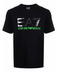 T-shirt à col rond imprimé noir Ea7 Emporio Armani