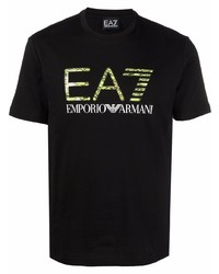 T-shirt à col rond imprimé noir Ea7 Emporio Armani