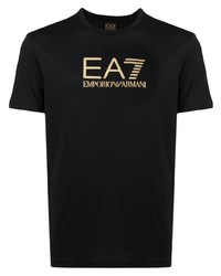 T-shirt à col rond imprimé noir Ea7 Emporio Armani