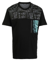 T-shirt à col rond imprimé noir Ea7 Emporio Armani