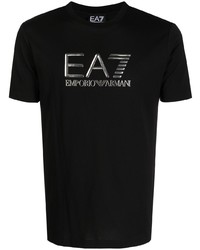 T-shirt à col rond imprimé noir Ea7 Emporio Armani