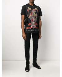 T-shirt à col rond imprimé noir Philipp Plein