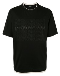 T-shirt à col rond imprimé noir Emporio Armani