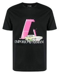 T-shirt à col rond imprimé noir Emporio Armani