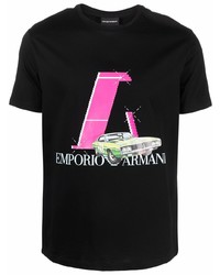 T-shirt à col rond imprimé noir Emporio Armani