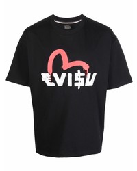 T-shirt à col rond imprimé noir Evisu