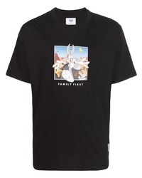 T-shirt à col rond imprimé noir Family First