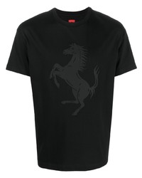 T-shirt à col rond imprimé noir Ferrari