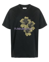 T-shirt à col rond imprimé noir Flaneur Homme