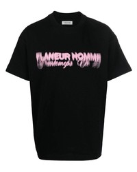 T-shirt à col rond imprimé noir Flaneur Homme