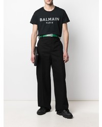 T-shirt à col rond imprimé noir Balmain