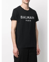 T-shirt à col rond imprimé noir Balmain