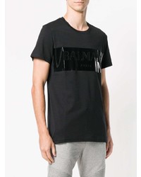 T-shirt à col rond imprimé noir Balmain