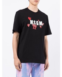 T-shirt à col rond imprimé noir MSGM