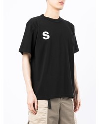 T-shirt à col rond imprimé noir Sacai