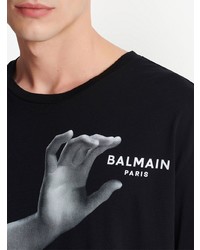 T-shirt à col rond imprimé noir Balmain