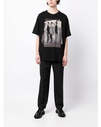 T-shirt à col rond imprimé noir Yohji Yamamoto