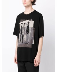 T-shirt à col rond imprimé noir Yohji Yamamoto