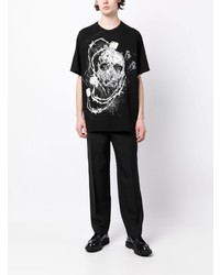 T-shirt à col rond imprimé noir Yohji Yamamoto