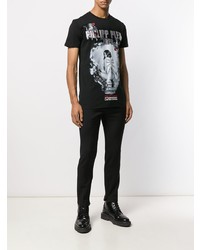 T-shirt à col rond imprimé noir Philipp Plein