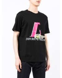 T-shirt à col rond imprimé noir Emporio Armani