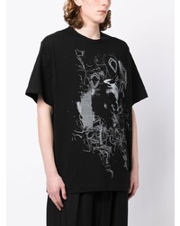 T-shirt à col rond imprimé noir Yohji Yamamoto