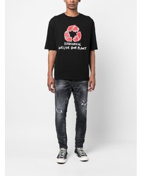 T-shirt à col rond imprimé noir DSQUARED2