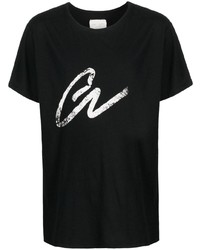T-shirt à col rond imprimé noir Greg Lauren