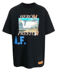 T-shirt à col rond imprimé noir Heron Preston