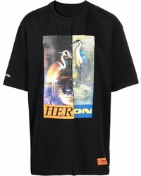 T-shirt à col rond imprimé noir Heron Preston