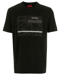 T-shirt à col rond imprimé noir Hugo