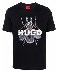 T-shirt à col rond imprimé noir Hugo