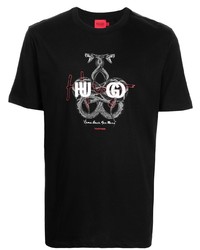 T-shirt à col rond imprimé noir Hugo