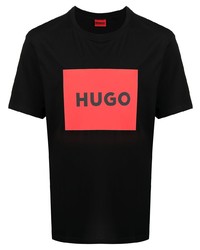 T-shirt à col rond imprimé noir Hugo