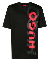 T-shirt à col rond imprimé noir Hugo