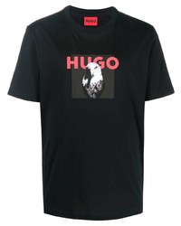 T-shirt à col rond imprimé noir Hugo