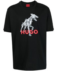 T-shirt à col rond imprimé noir Hugo