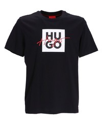 T-shirt à col rond imprimé noir Hugo