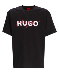 T-shirt à col rond imprimé noir Hugo