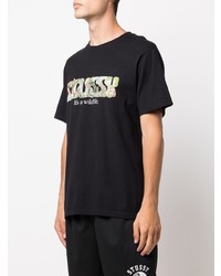 T-shirt à col rond imprimé noir Stussy