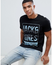 T-shirt à col rond imprimé noir Jack & Jones
