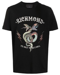 T-shirt à col rond imprimé noir John Richmond