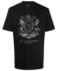 T-shirt à col rond imprimé noir John Richmond