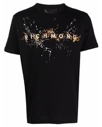 T-shirt à col rond imprimé noir John Richmond