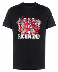 T-shirt à col rond imprimé noir John Richmond